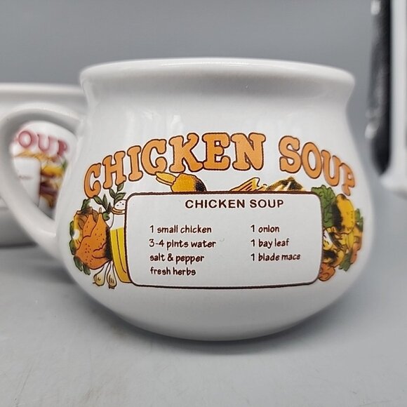 Vintage Dat'l Do-It Soup Bowls Mugs Cups Recipes Set Of 3 Onion Chocken Tomato - Picture 3 of 8